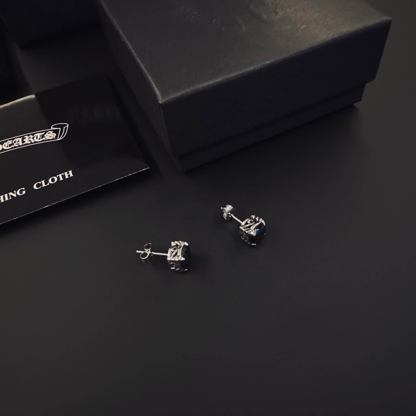 Chrome Hearts Silver Earrings with Black Stones